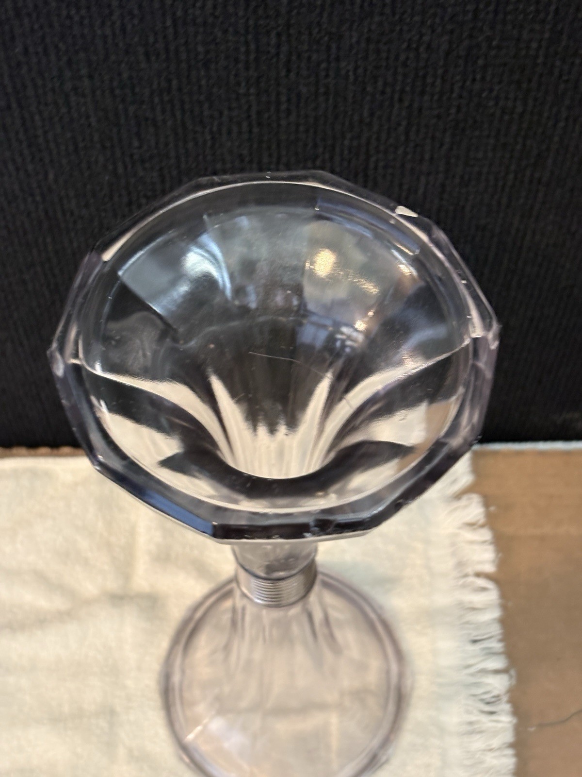 VTG Thick Clear Glass Pedestal Display Stand Riser Art Deco Vanity Shelf