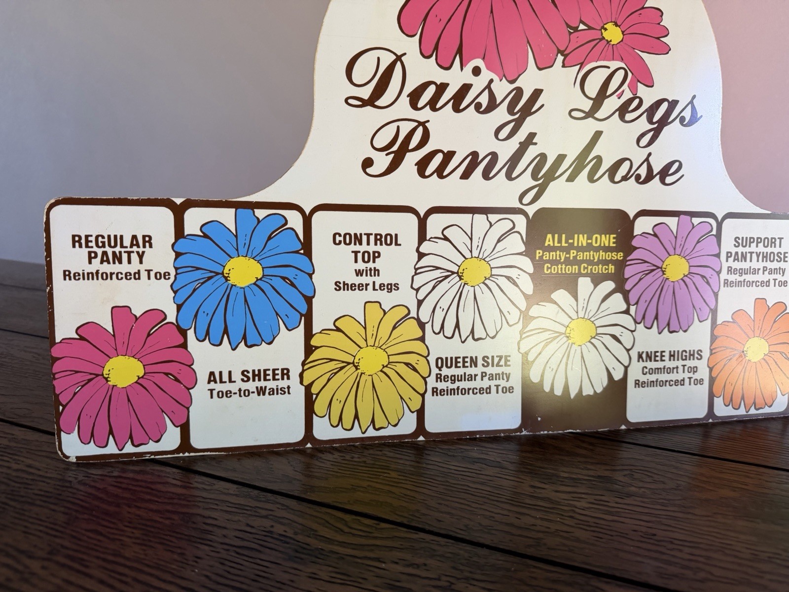Vintage Daisy Legs Pantyhose Store Display Sign Retro 1970s Floral Advertising