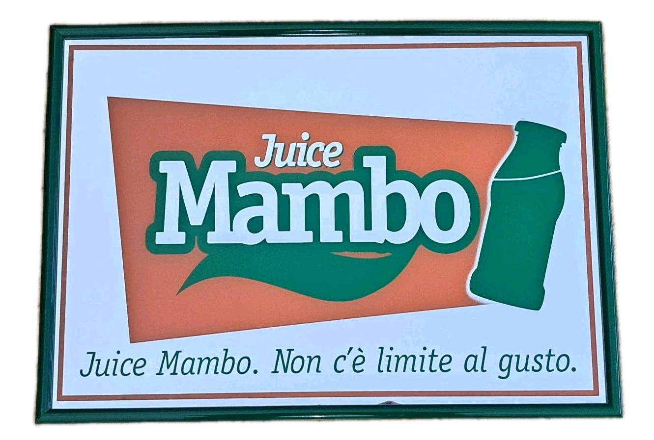 ADVERTISING MIRROR SIGN/FRAME-JUICE MAMBO JUICES-MIRROR-90′-VINTAGE