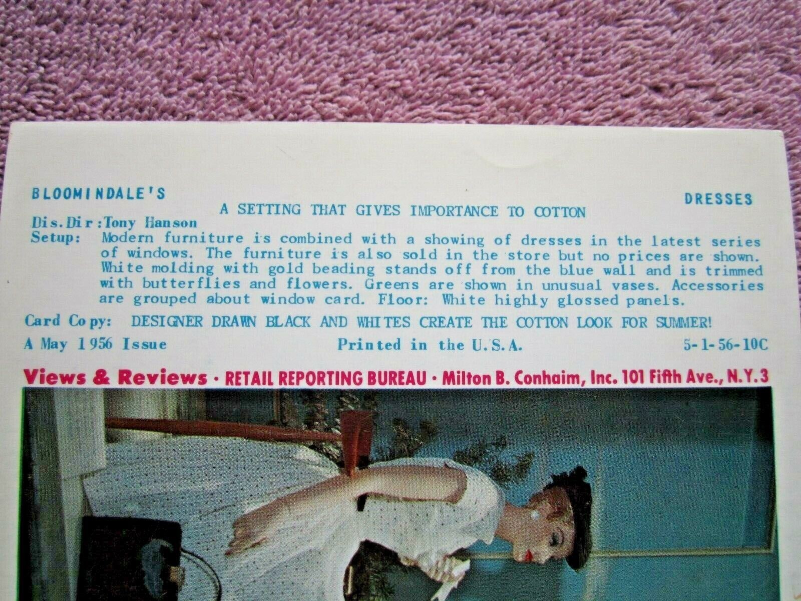 1956 BLOOMINGDALE’S STORE WINDOW DISPLAY SUMMER COTTON PHOTOGRAPH PRINT #202