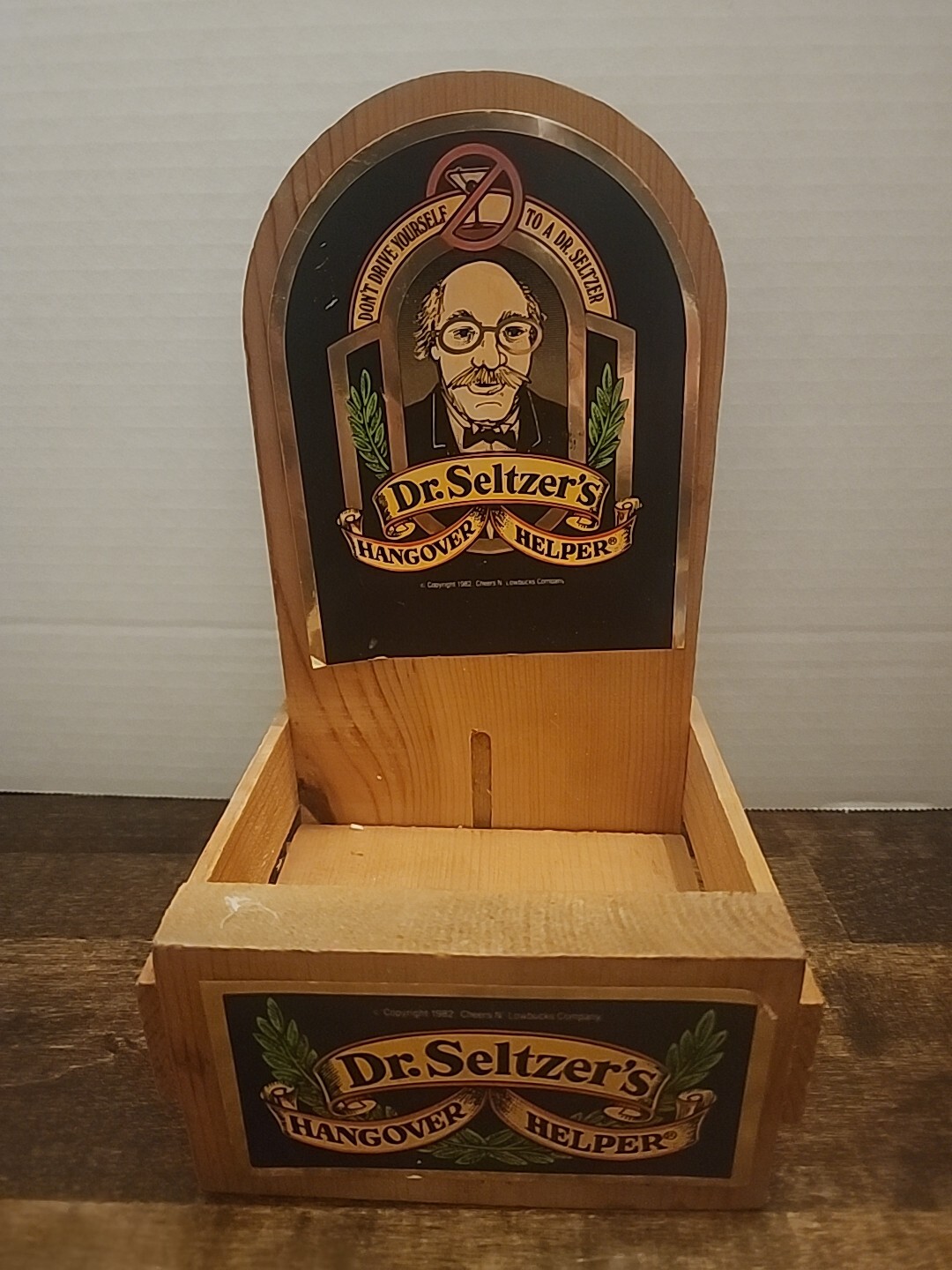 RARE DR. SELTZER’S HANGOVER HELPER HAND-CRAFTED WOODEN ADVERTISING DISPLAY BOX