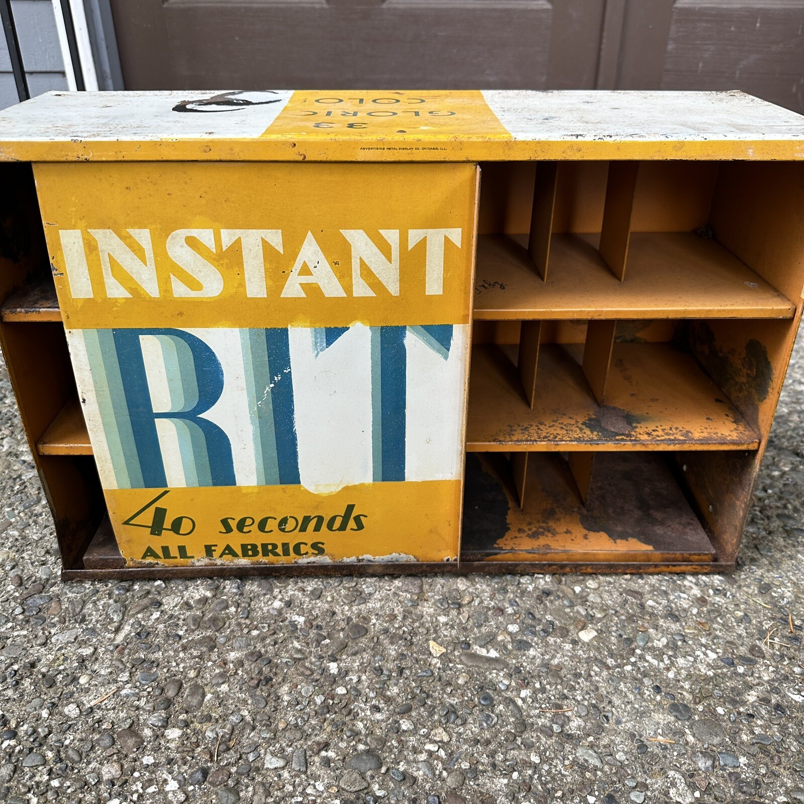 VINTAGE ANTIQUE TIN RIT DYE STORE COUNTERTOP DISPLAY CABINET 21x7x13”