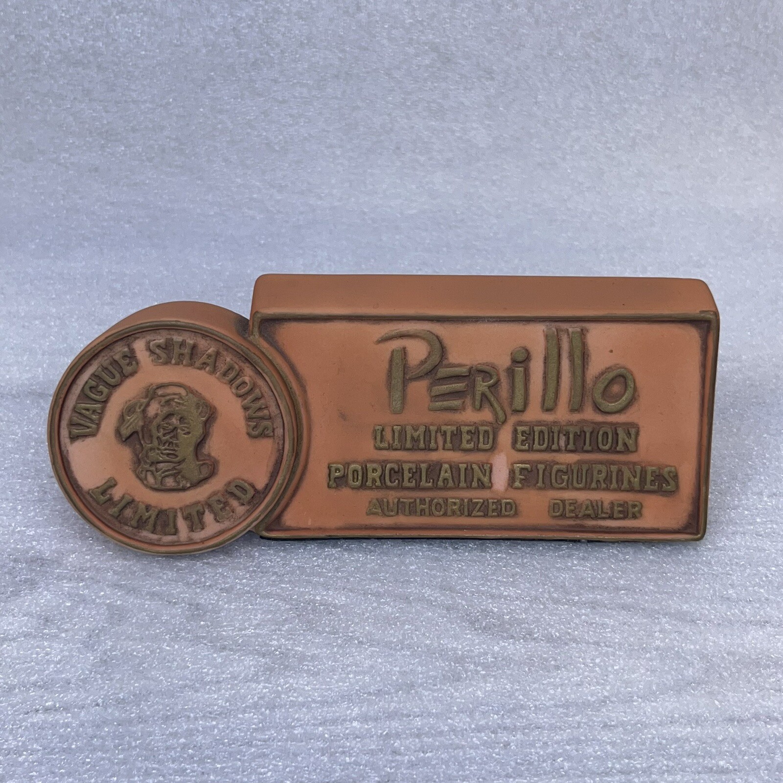 Perillo Porcelain Figurines Dealer Counter Display Case Sign Plaque 6.5″