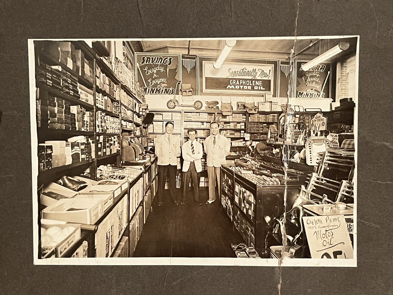 Antique Cabinet Photo 1920’s Auto Parts Store Motor Oil Minkins Grapholene
