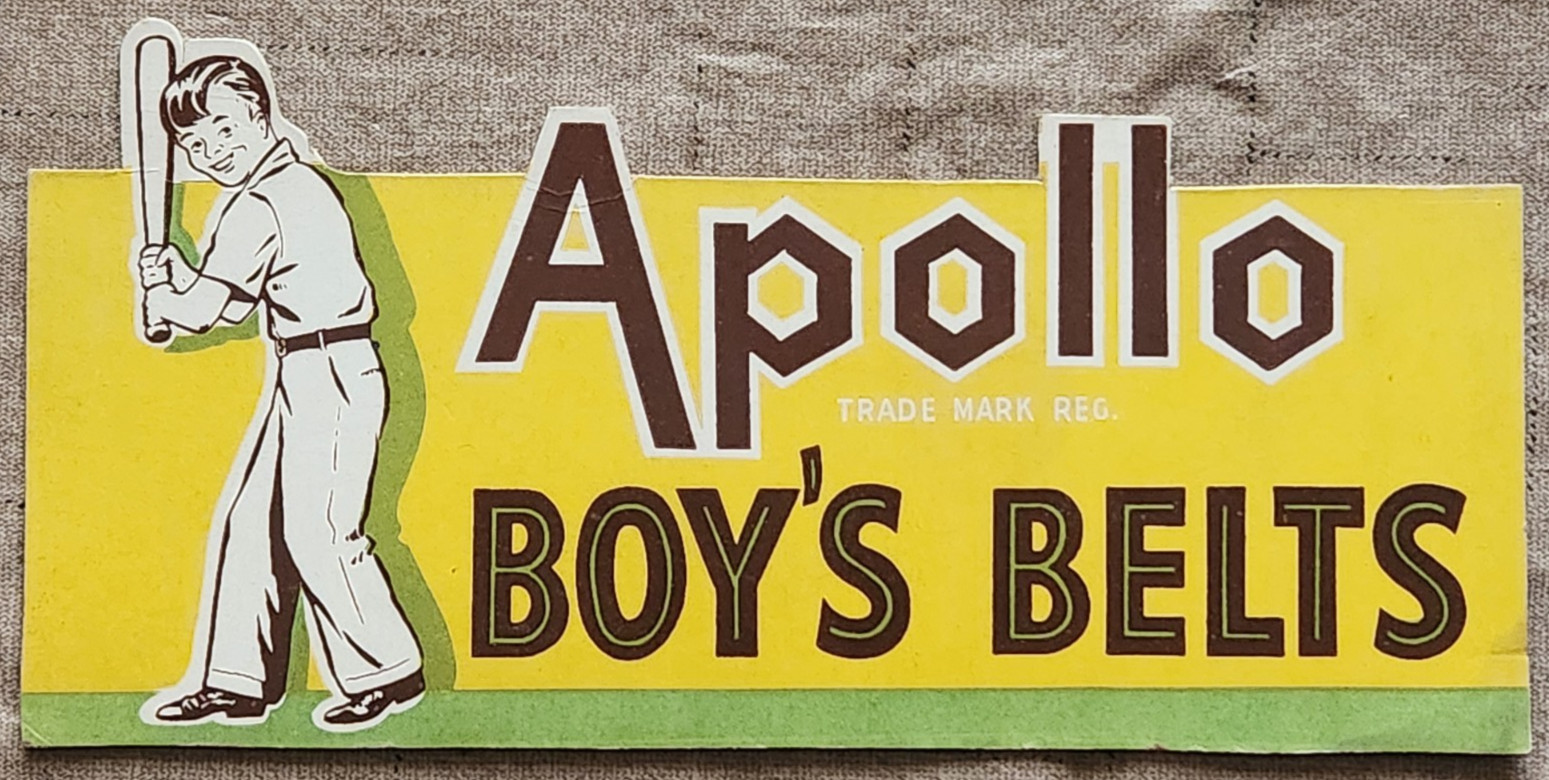 Vintage Apollo Boy’s Belts Cardboard Counter Top Display Sign NOS