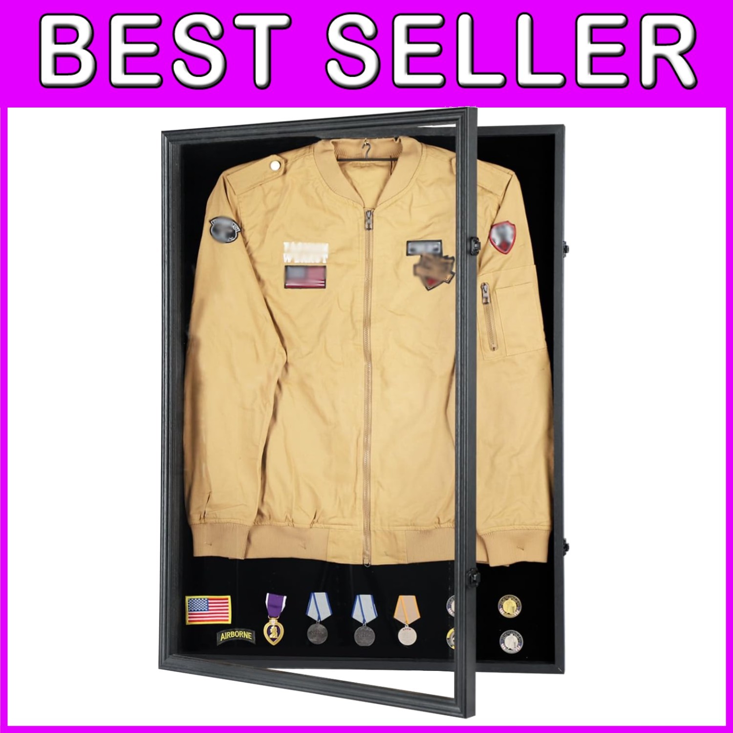 Lockable Military Uniform Display Case with UV Protection – Black Wood Frame