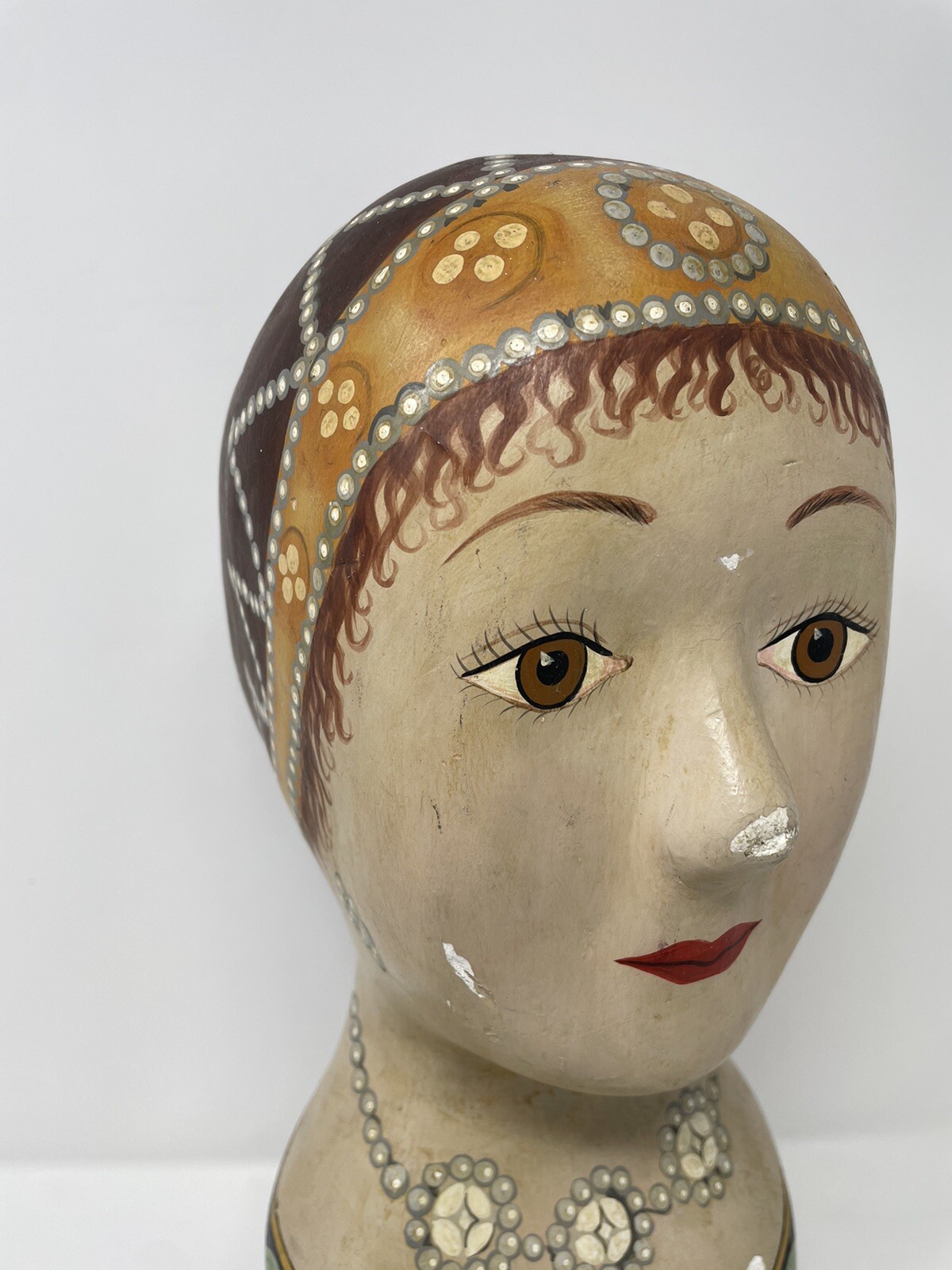 Vintage Hand Painted Millinery Plaster Head- Mme De Chelles French Display HATS
