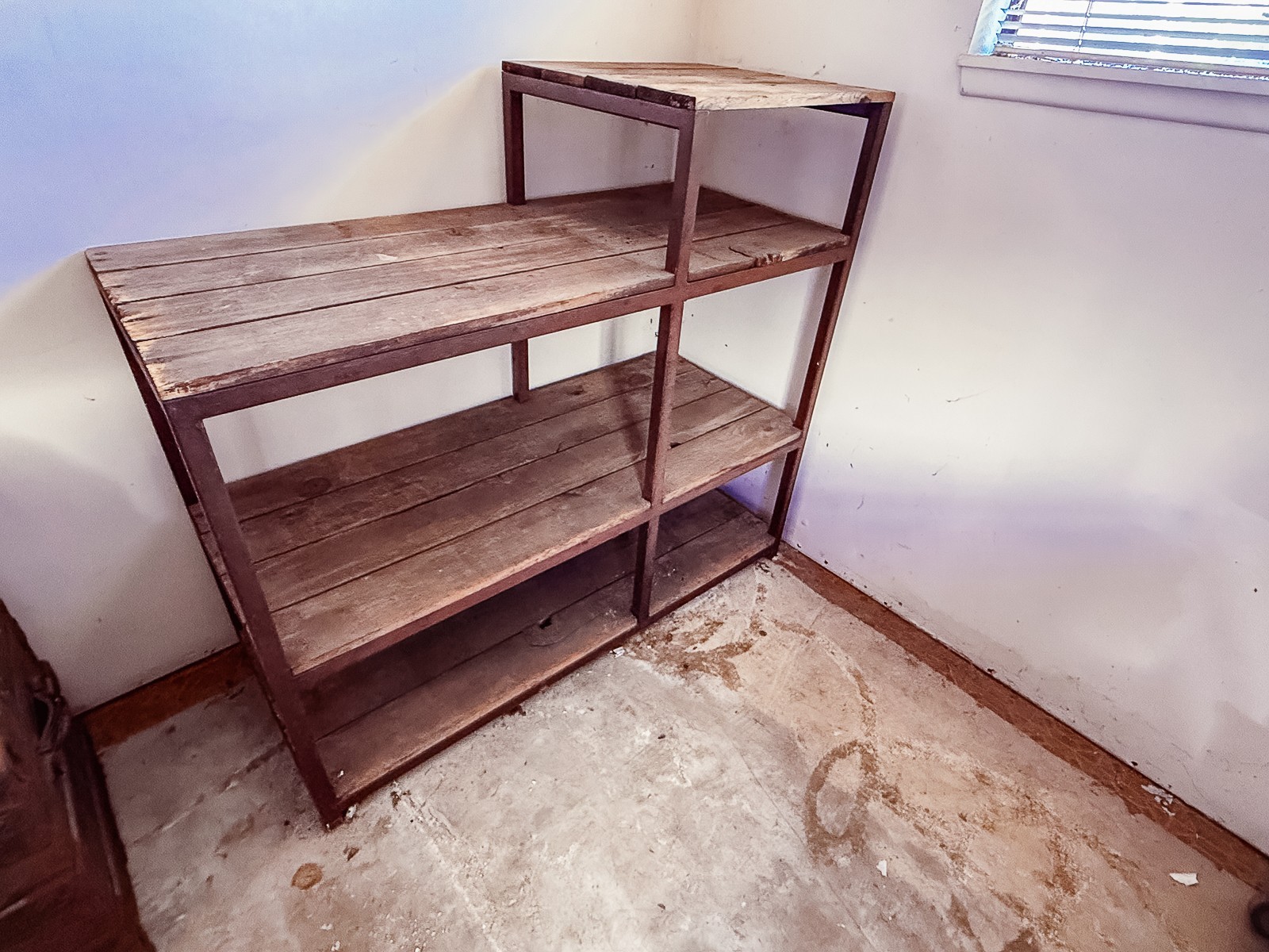 Vintage Industrial Steel & Wood Shelving | Authentic Factory Display Fixture