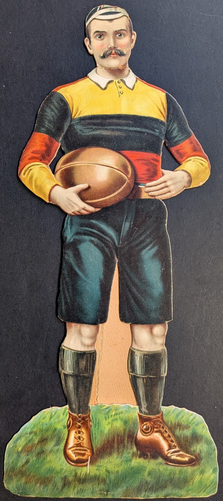 Circa 1890 Rare Football Rugby Die Cut Player 12 Inch Easel Retailer’s Display