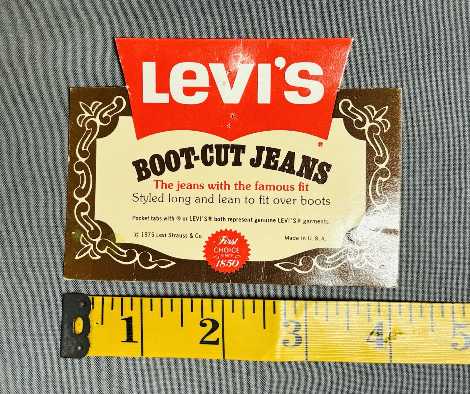 Vintage Levi Strauss Levi’s Jeans Hang Tag Pocket Tag 1970s Denim Boot Cut 1975