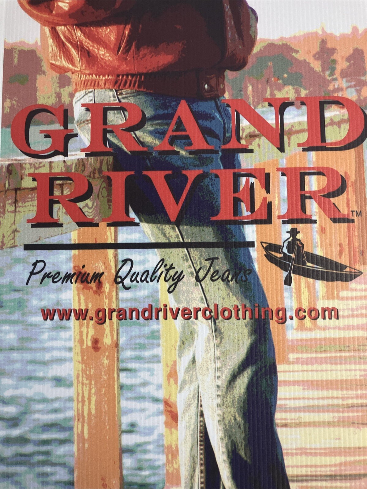 Vintage 18″ x 24″ Grand River Premium Quality Jeans Store Display Sign