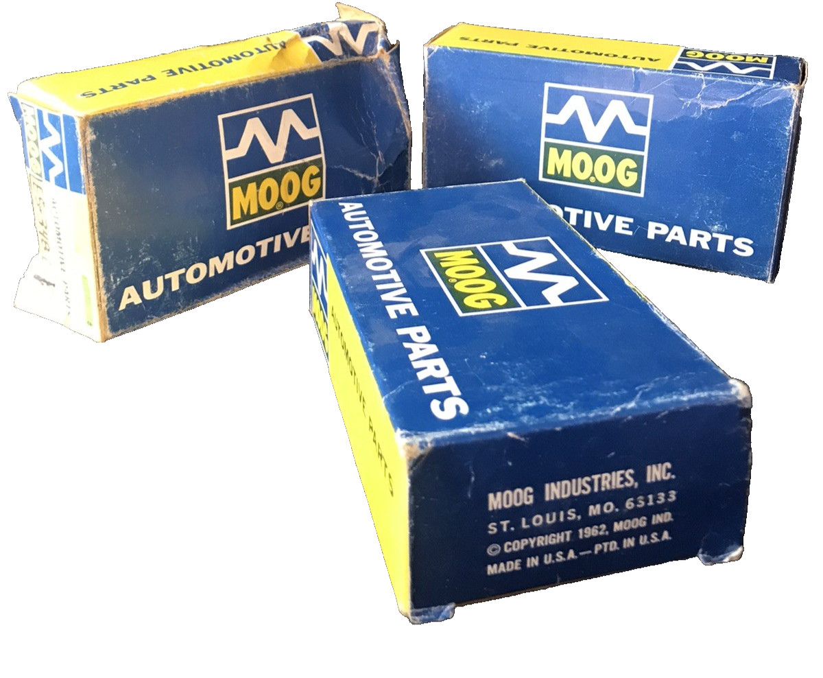 3 – VINTAGE 1962 MOOG STEERING PARTS DISPLAY BOXs *BOXES ONLY* USED
