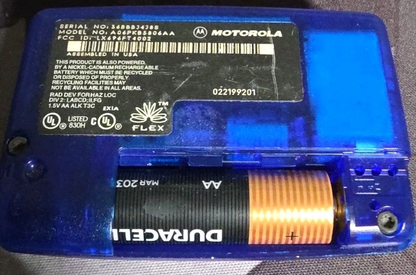 The Motorola Talkabout pager collectible item Missing Battery Cover