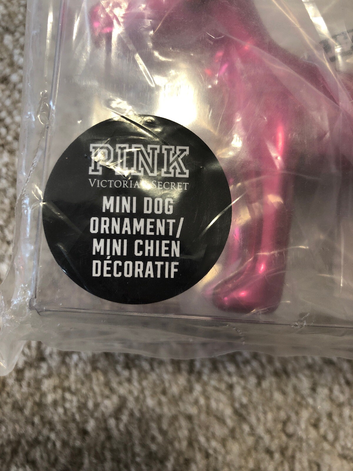 Victoria’s Secret Dog Mini Dog Ornament Pink Nation Pup Metallic Pink Hard Dog