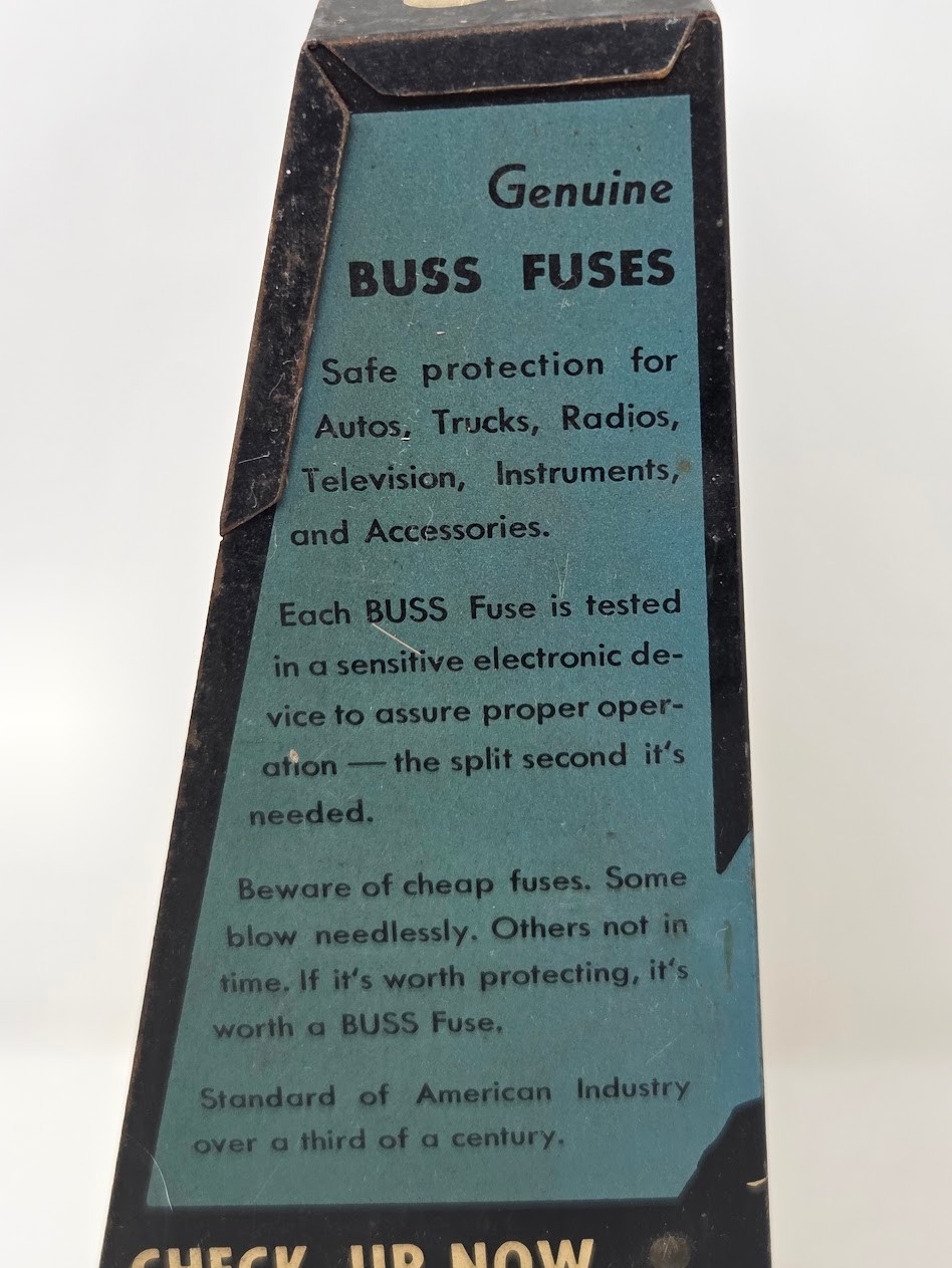 Vintage Buss Glass Tube Fuses Metal Counter Display Rack Advertising Sign
