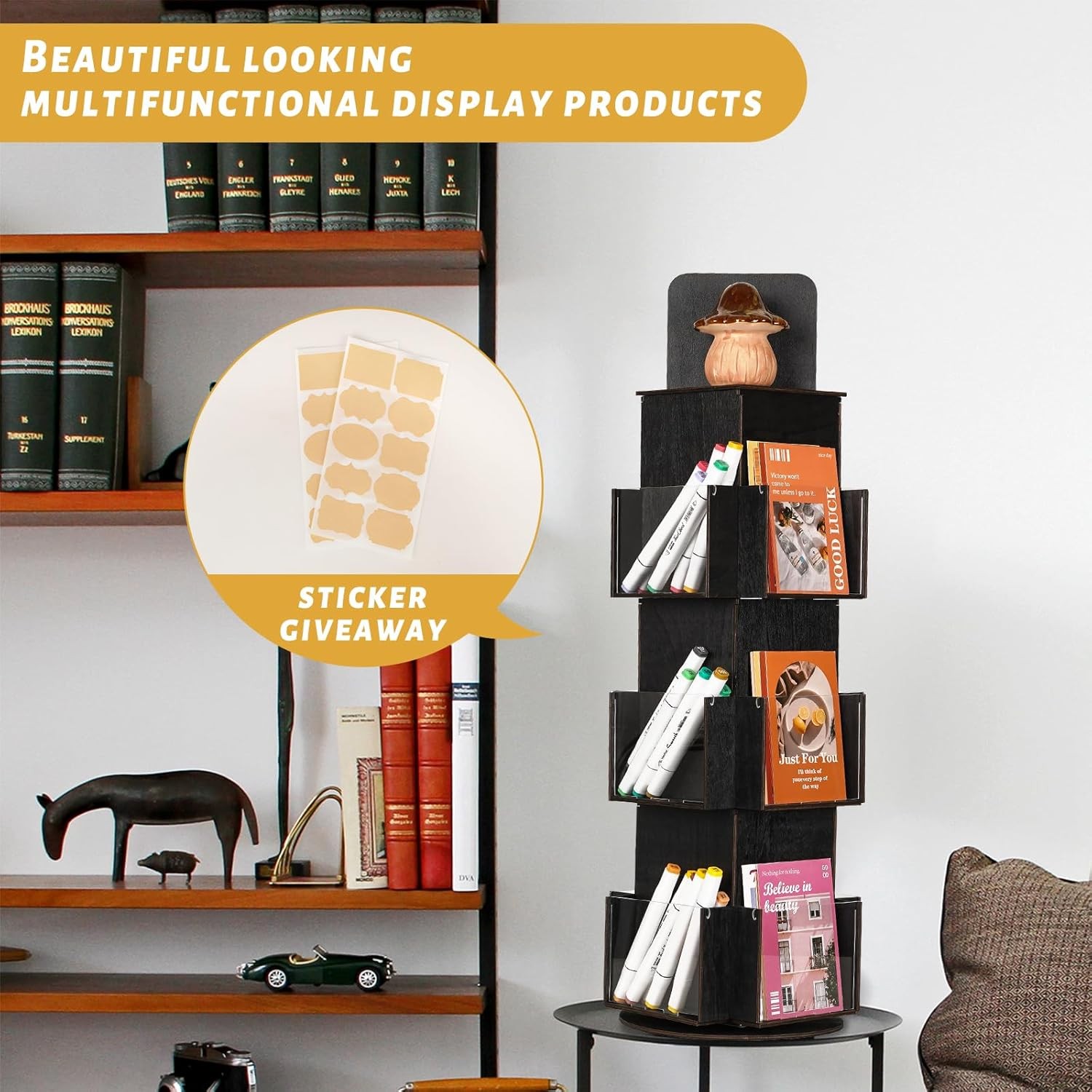 3 Tier Wooden Card Display Stand Ebony Tabletop