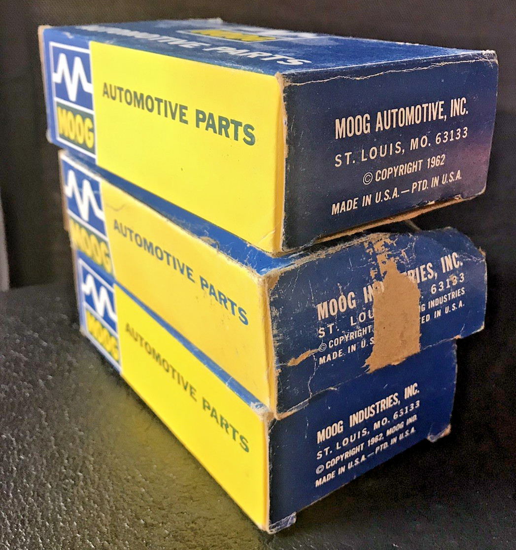 3 – VINTAGE 1962 MOOG STEERING PARTS DISPLAY BOXs *BOXES ONLY* USED