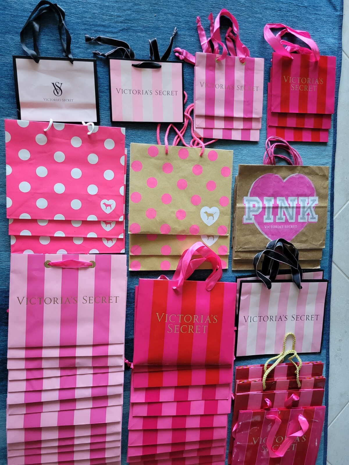 83 Victorias Secret Gift Boxes & Bags PINK Stripe Polka Dot Victoria’s 20 lb NEW