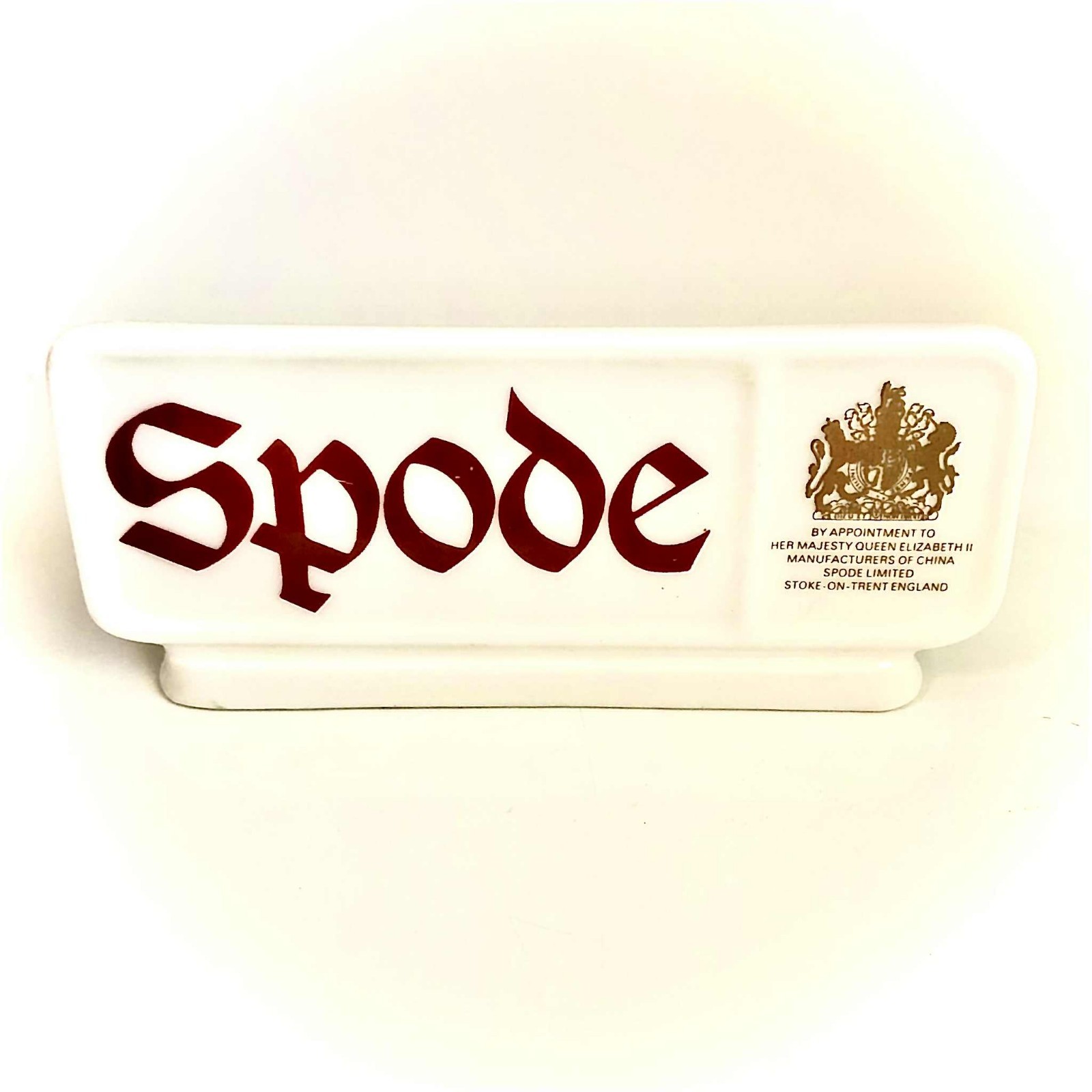 SPODE Porcelain Dealer Sign 4×2″ Made in England Appointed By Queen Elizabeth