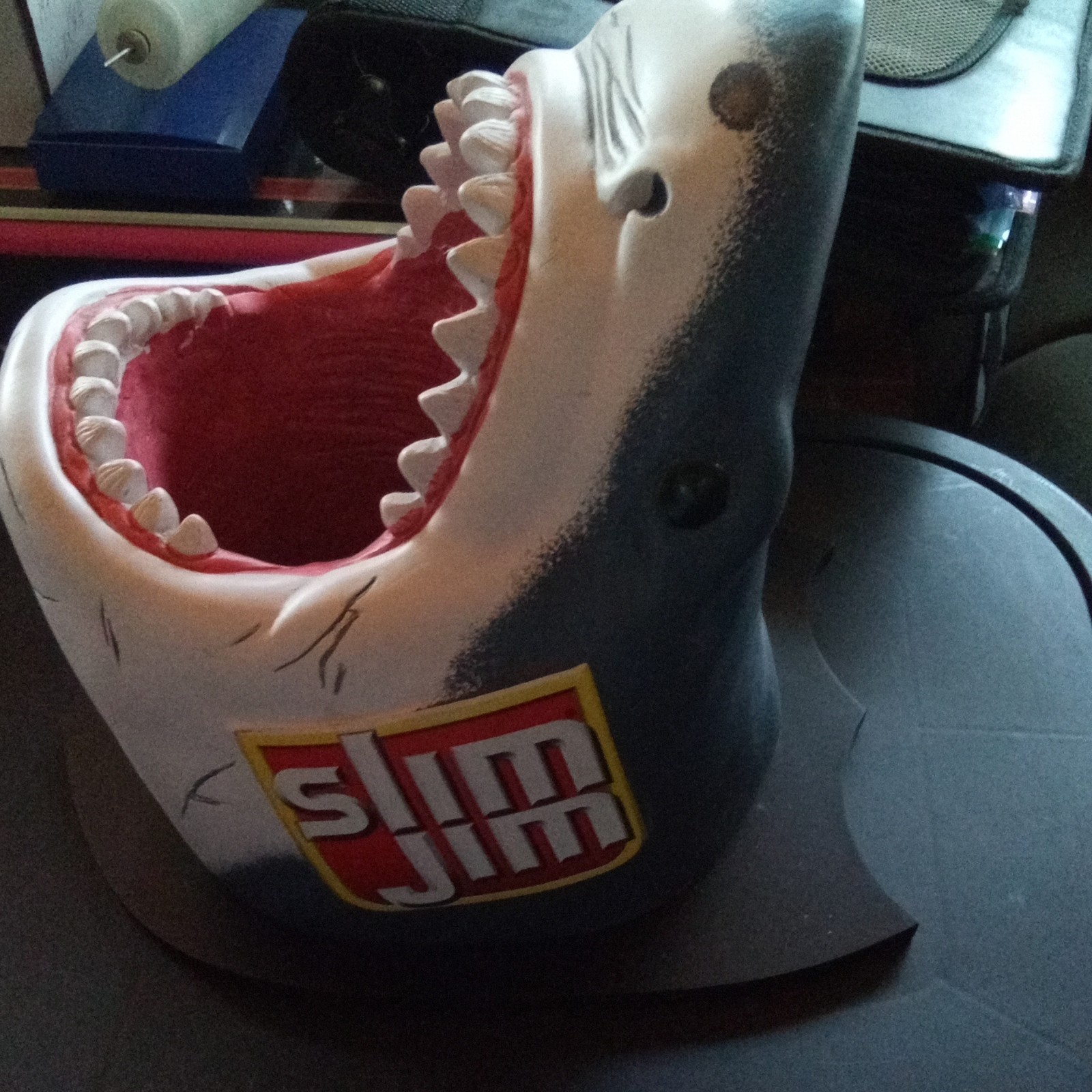 Slim Jim Shark “JAWS” Head Advertising Store Display Holder On Hanging Plaque