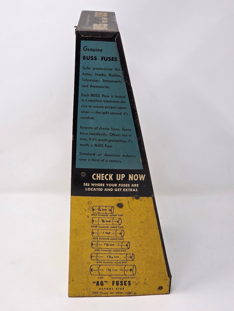Vintage Buss Glass Tube Fuses Metal Counter Display Rack Advertising Sign