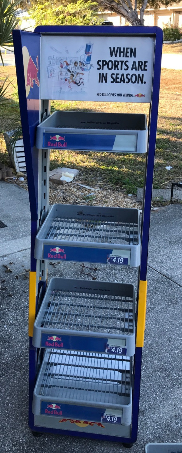 Red Bull Roll Around Shelf Shelves Display Stand UNIQUE Mancave Gameroom Decor