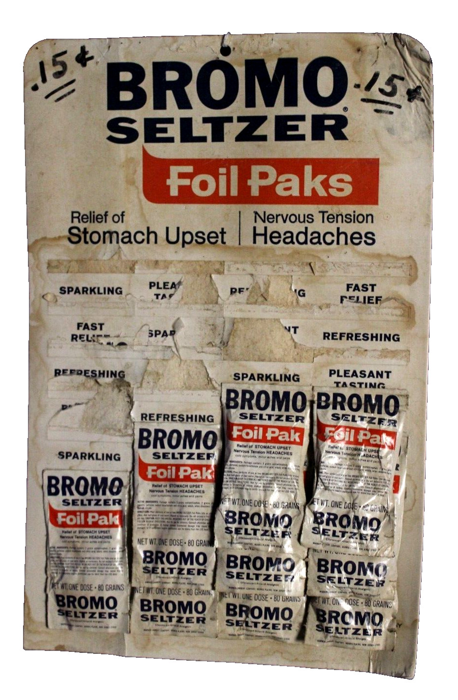 Vintage BROMO Seltzer Foil Packs Counter Display with Easel Back