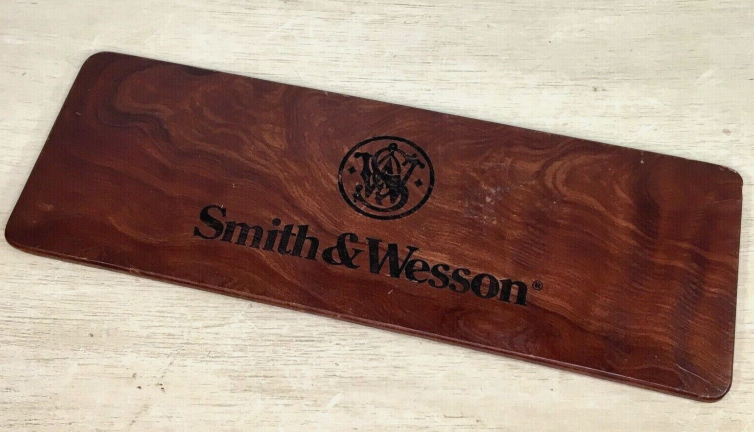 Smith & Wesson Wood Sign Brown Engraved Solid Plaque Original Store Display SW