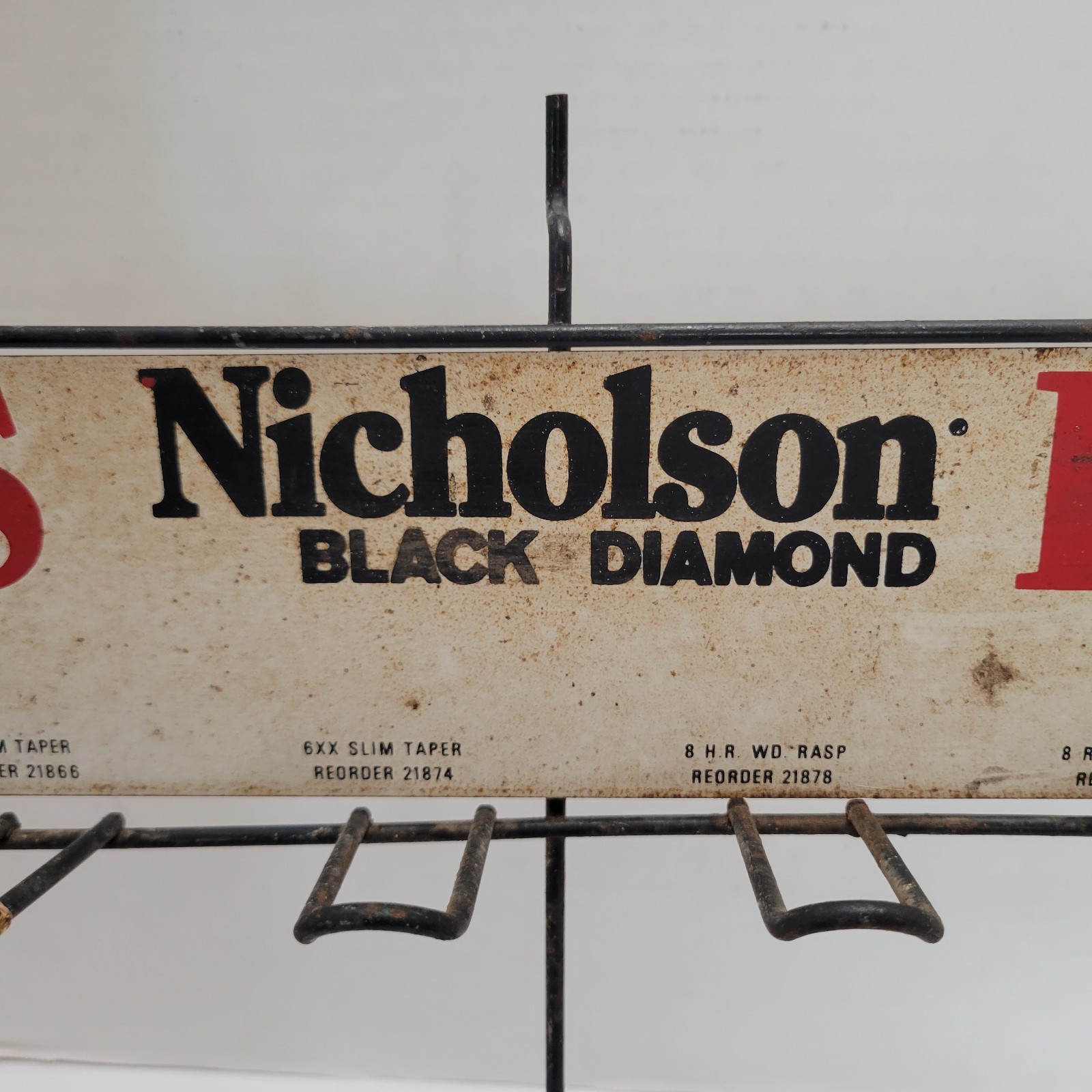 Vintage Nicholson Files Rasps Store Display Wire Rack Advertising Sign Pegboard
