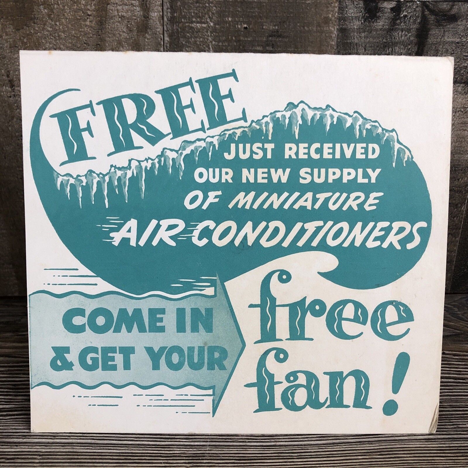 Vintage Free Fan Miniature Air Conditioners Store Display Countertop Sign