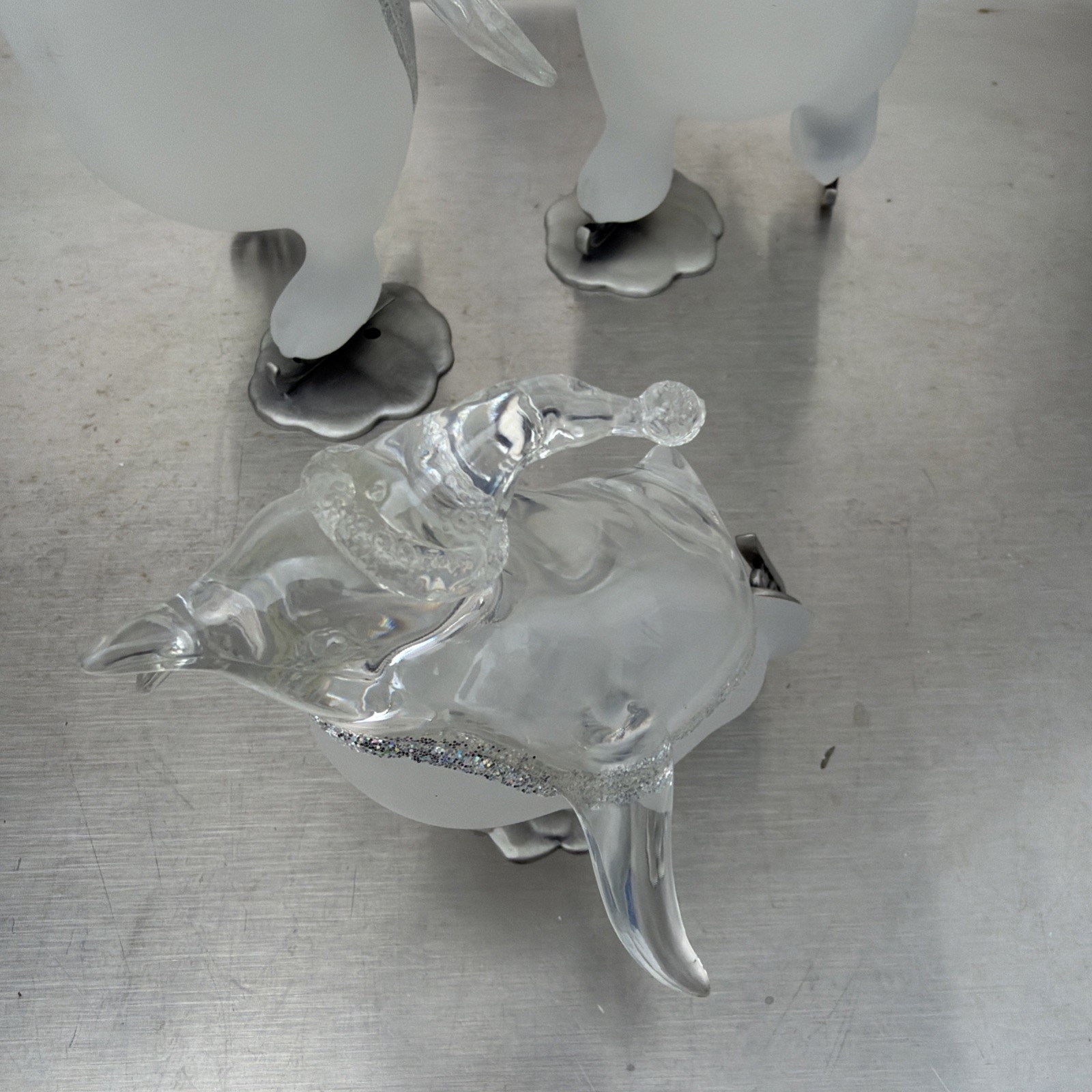 Lot Of 3 Lucite Penguin On Ice Skates MCM Clear & Frosted Movie Prop- Vintage