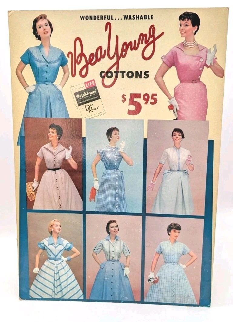 Vintage Bea Young Dresses Advertising Department Store Display Cardboard Sign