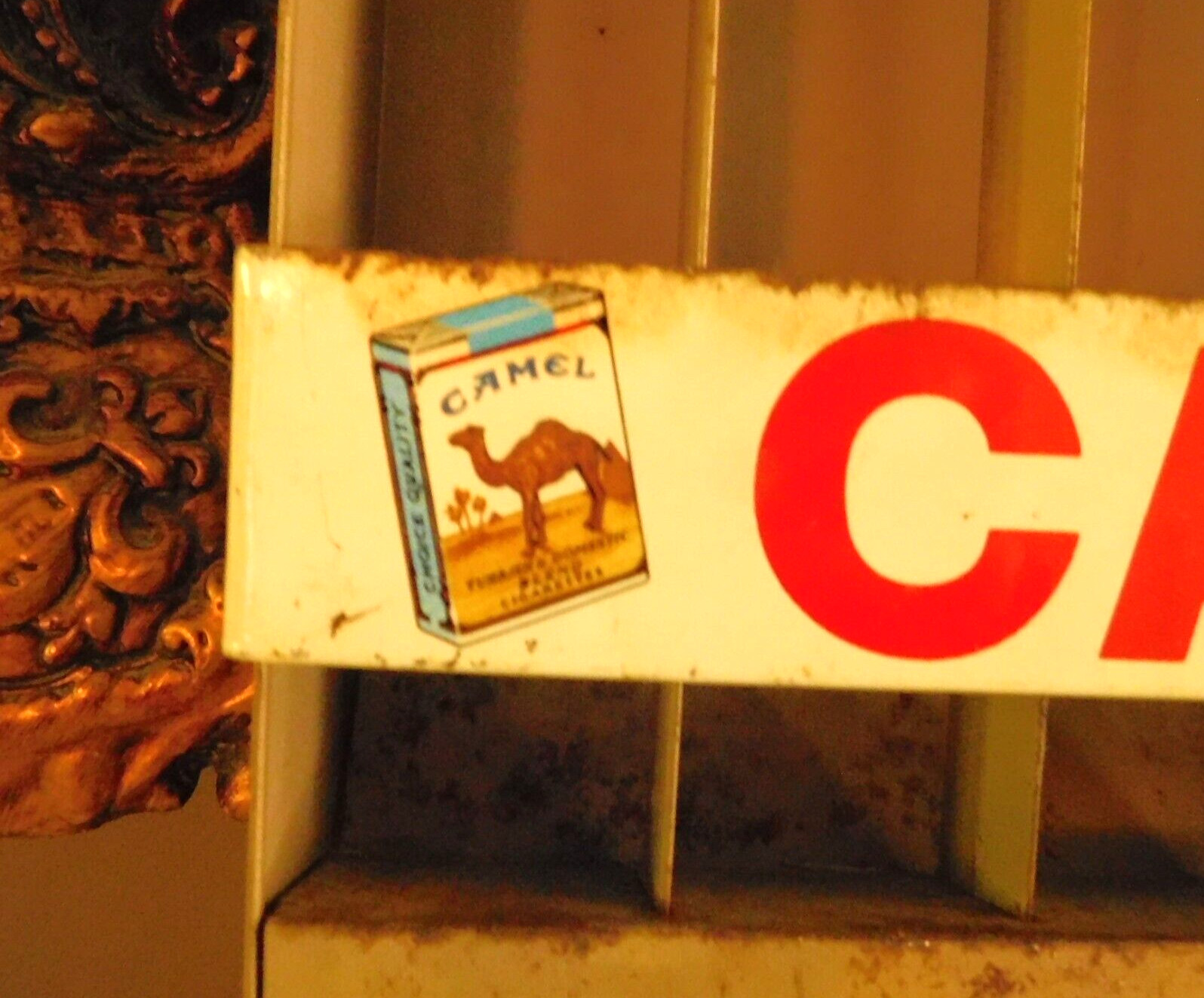 Vtg. STEEL CIGARETTE STORE DISPLAY CAMEL WINSTON SALEM CAVALIER HANDPAINTED