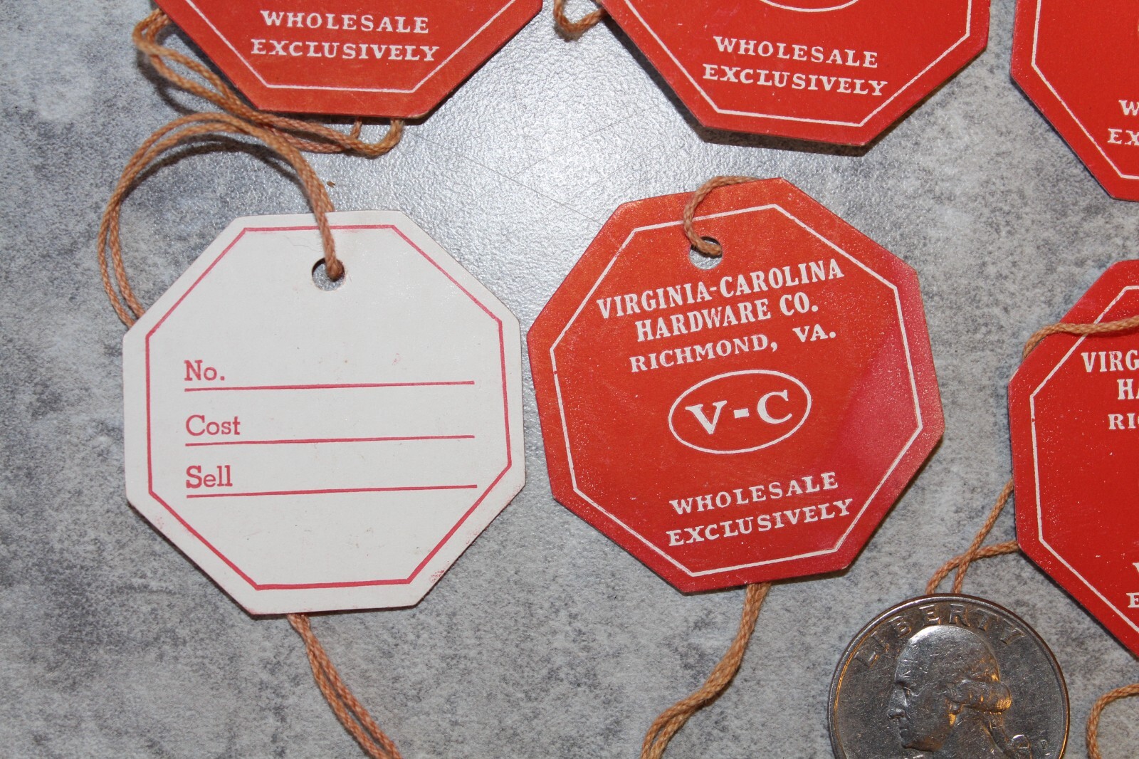 LOT OF 8 VINTAGE 1940’S 1950’S VIRGINIA CAROLINA HARDWARE STRING TAGS RICHMOND