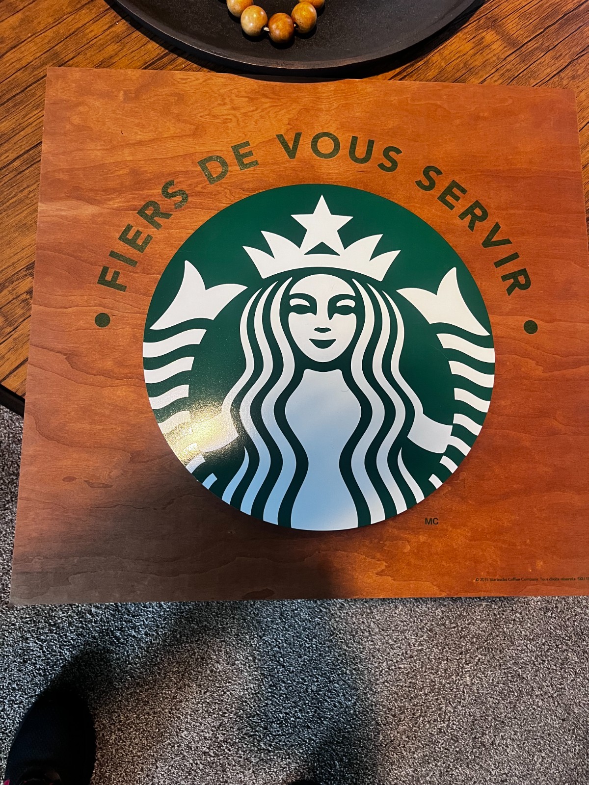 Rare Starbucks French “FIERS DE VOUS SERVIR” Wood Wall Store Display Sign 2015 S