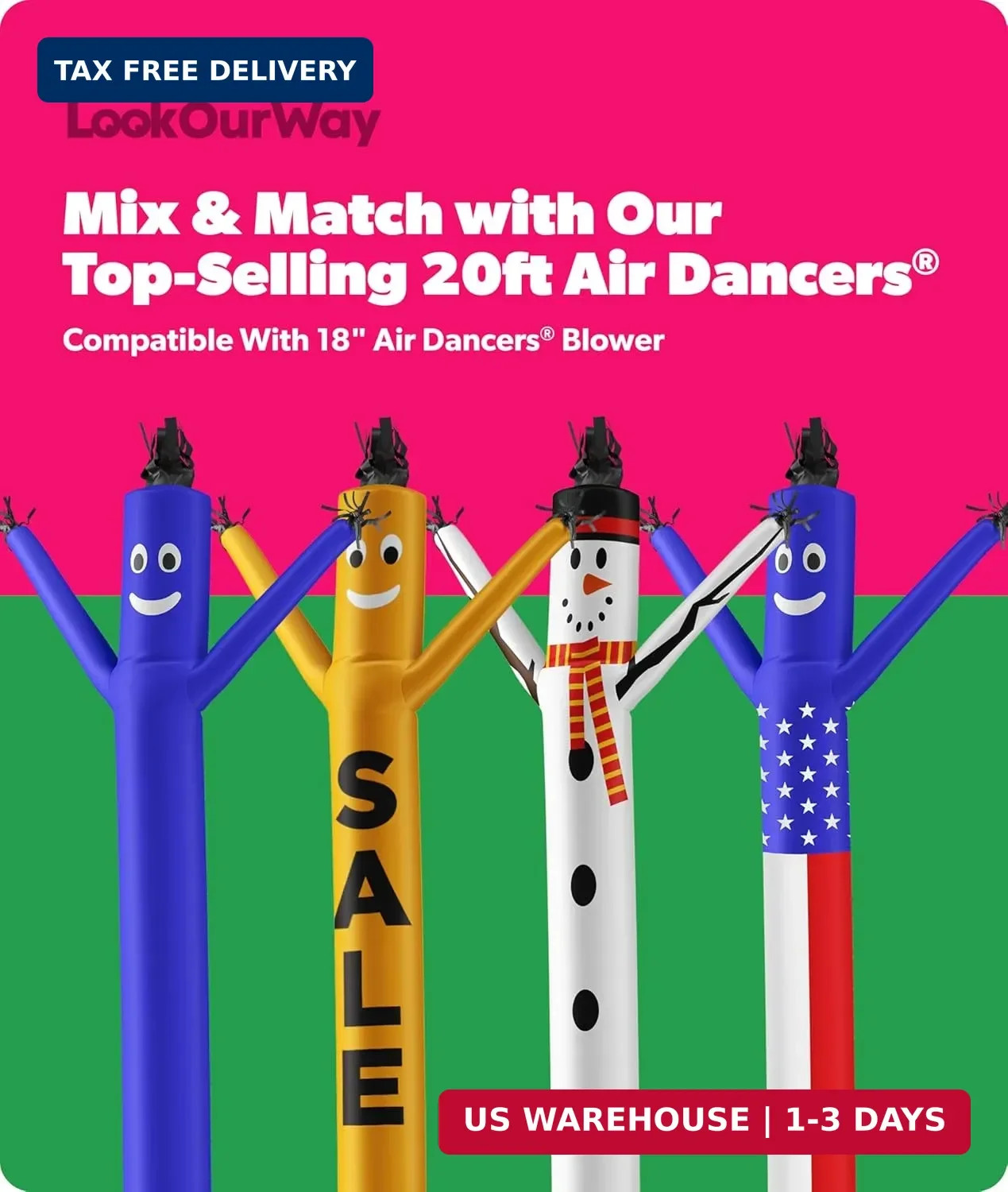 LookOurWay Air Dancers Inflatable Tube Man Attachment – 20 Feet Tall Wacky Wavin