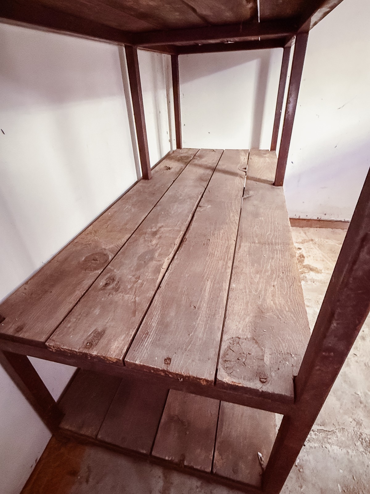 Vintage Industrial Steel & Wood Shelving | Authentic Factory Display Fixture