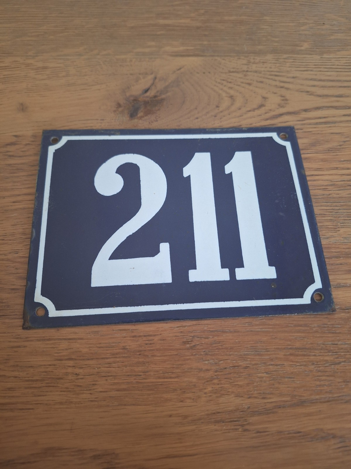 Large Antique Enameled Plaque Street Number 211 20X15cm Navy Blue Enamel