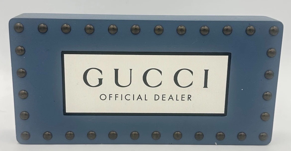 Gucci official dealer studded store display free standing sign, new in box