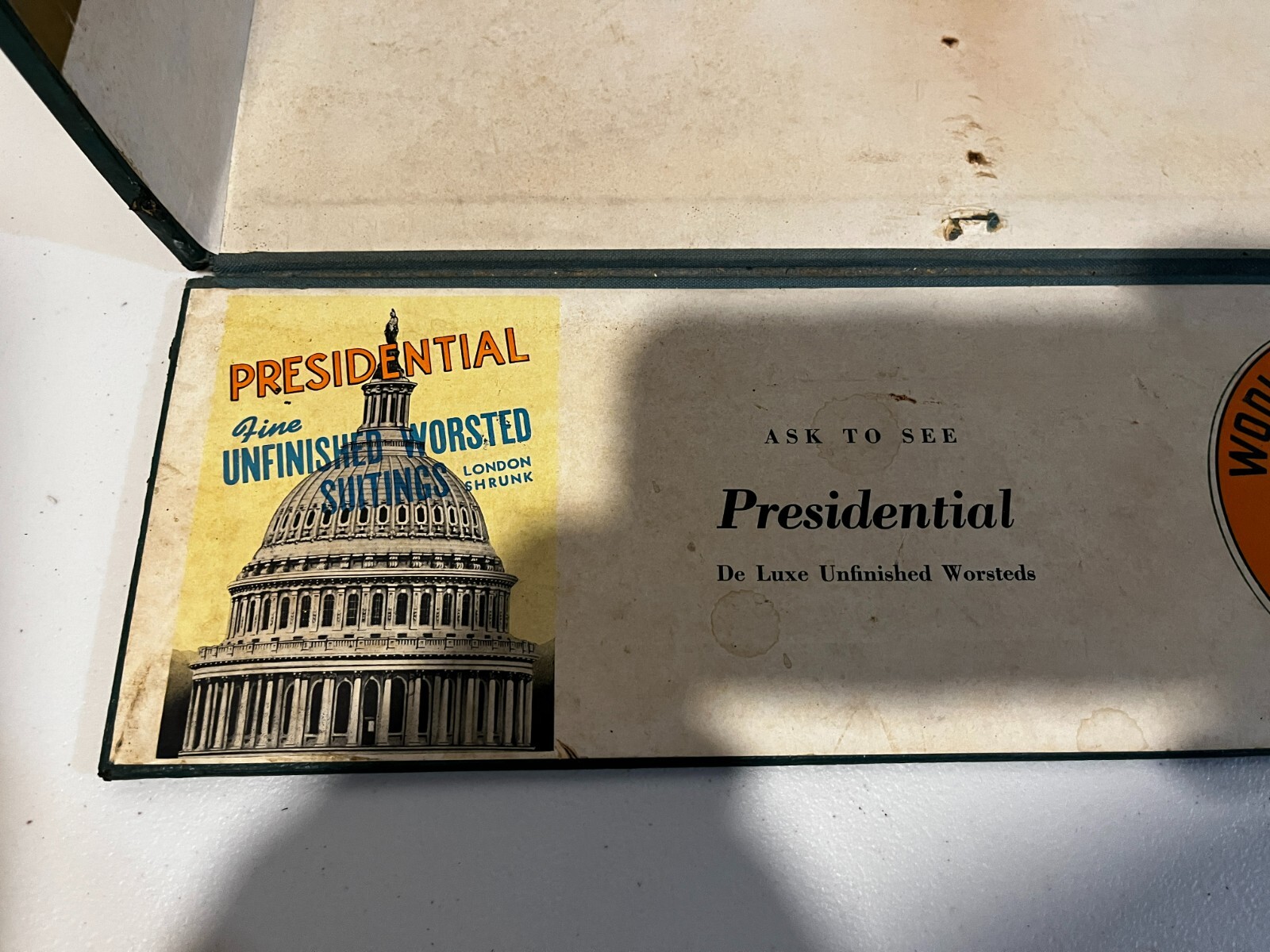 1941 Ferris Wool Co. Woolen Co Suit Sample Case Tailor Salesman Display Box