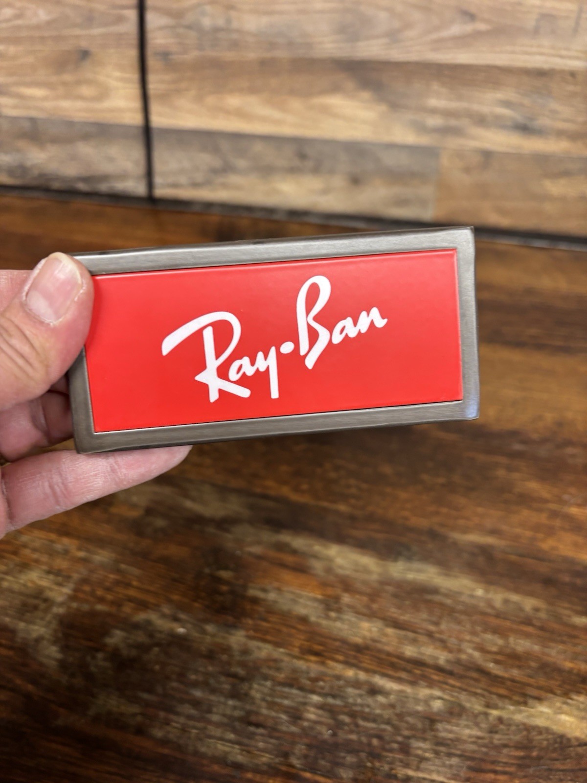 Ray-Ban Countertop Display 2” Riser Stand Iconic Logo White Top Patina Base