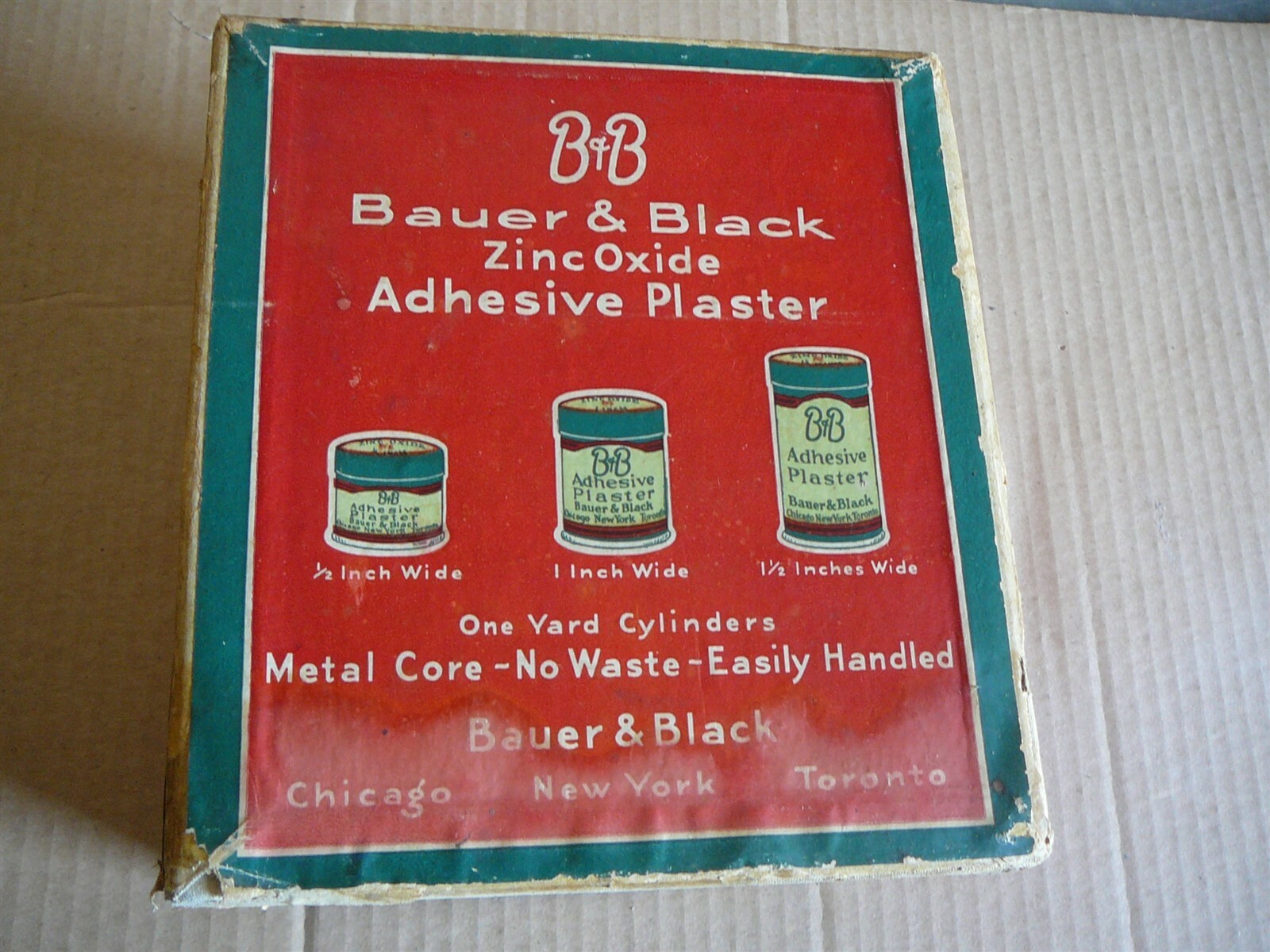 B&B BAUER & BLACK ZINC OXIDE ADHESIVE PLASTER ANTIQUE 3-DRAWER COUNTER DISPLAY