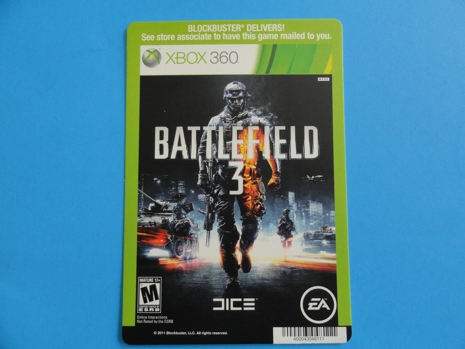 XBOX 360 BATTLEFIELD 3 BLOCKBUSTER VIDEO BACKER CARD 5″X8″ NO GAME
