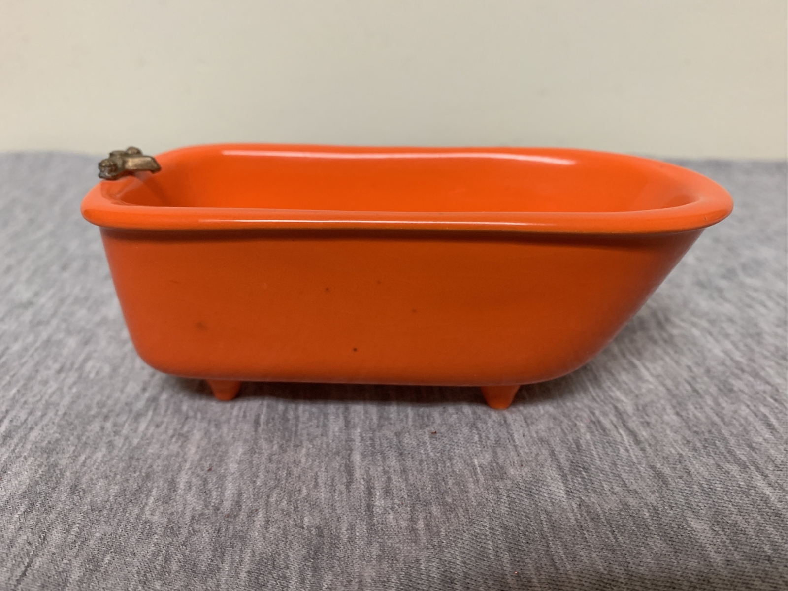 Vintage Salesman Sample Porcelain Orange Footed Bathtub Miniature Size Rare