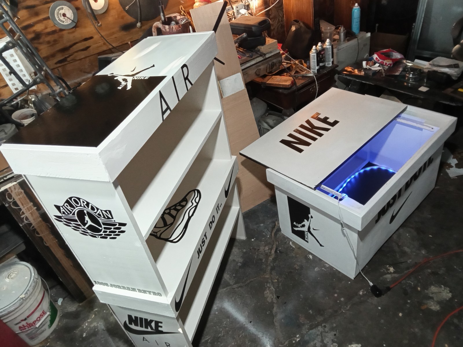 giant shoebox shoe storage. shoe racks, coffee tables, locker cabinets