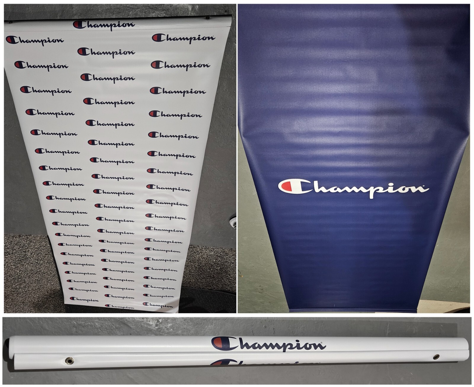 Large 8.5′ Vintage Champion Apparel Advertising Vinyl Dub Sided Athletic Banner