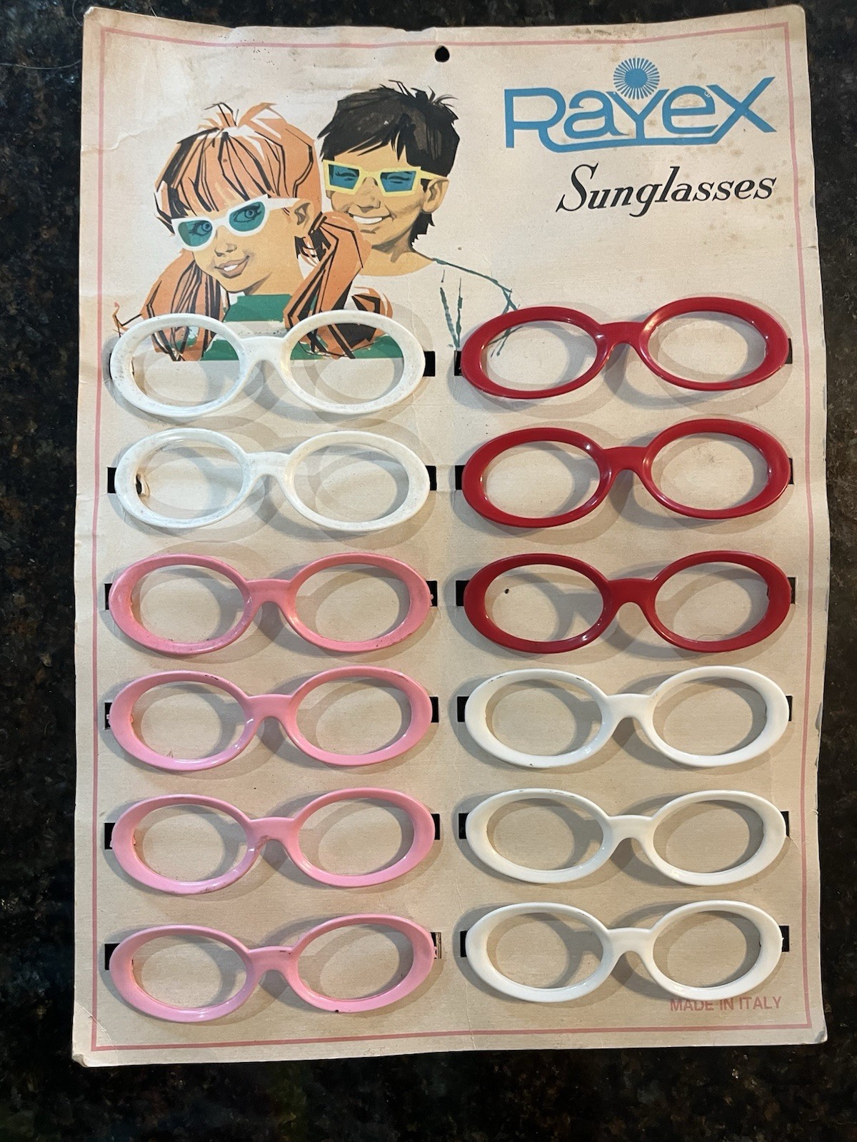 Vintage 1k Rayex Sunglass Display 12 Original Sets Kids Made In Italy