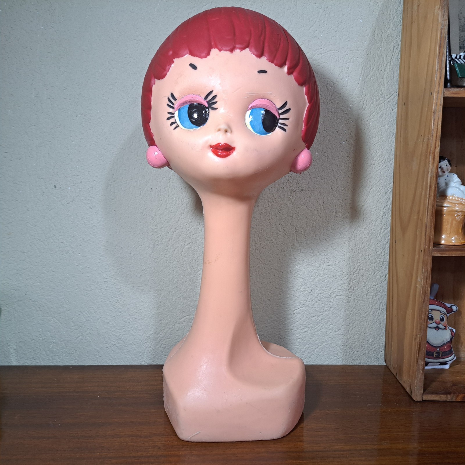 Vintage French 1960s Twiggy Head Shop Display, Retro Mid Century Hat Stand