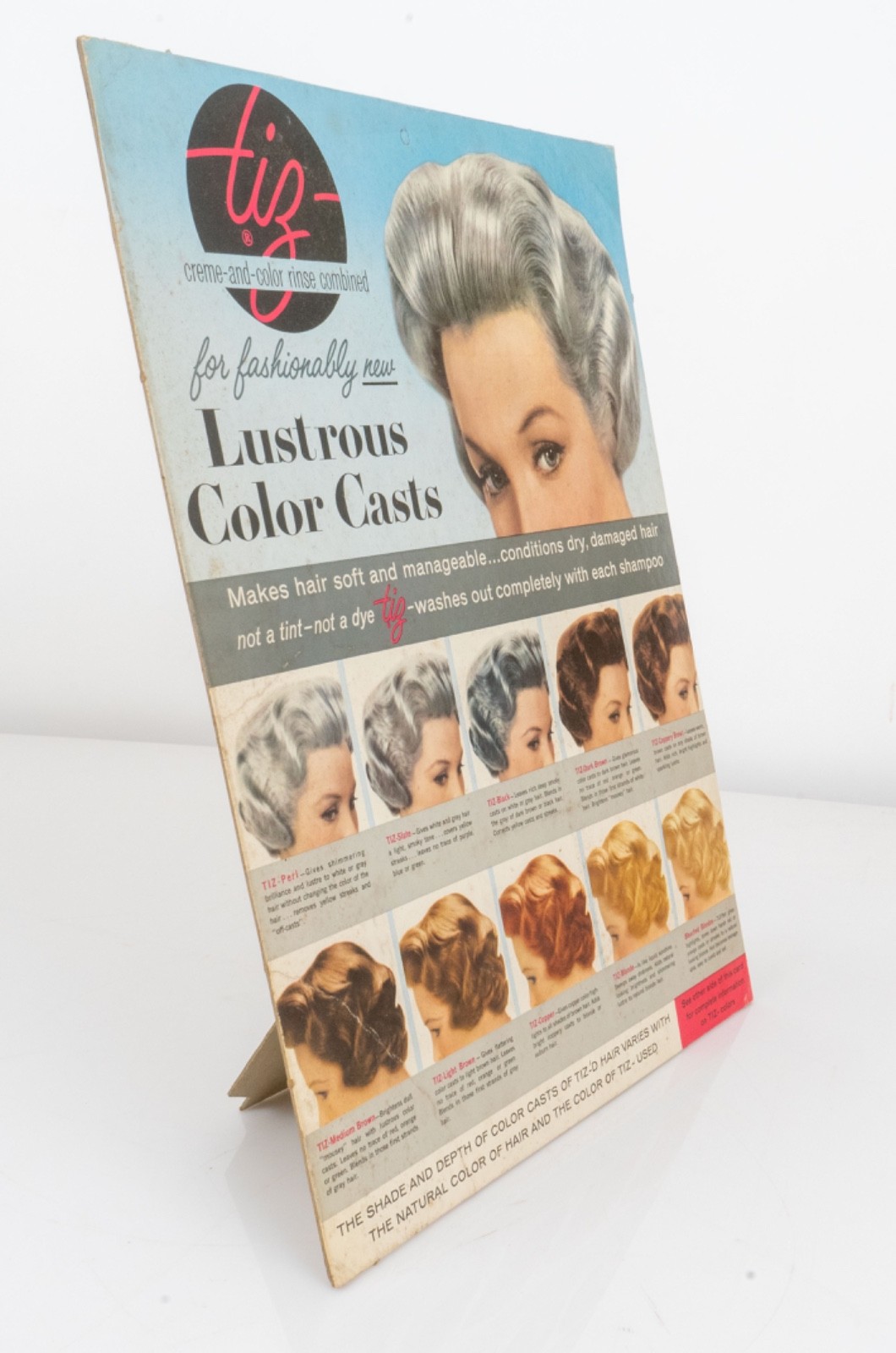 Vintage 1950s Tiz Hair Color Cardboard Advertising Counter Card Sign