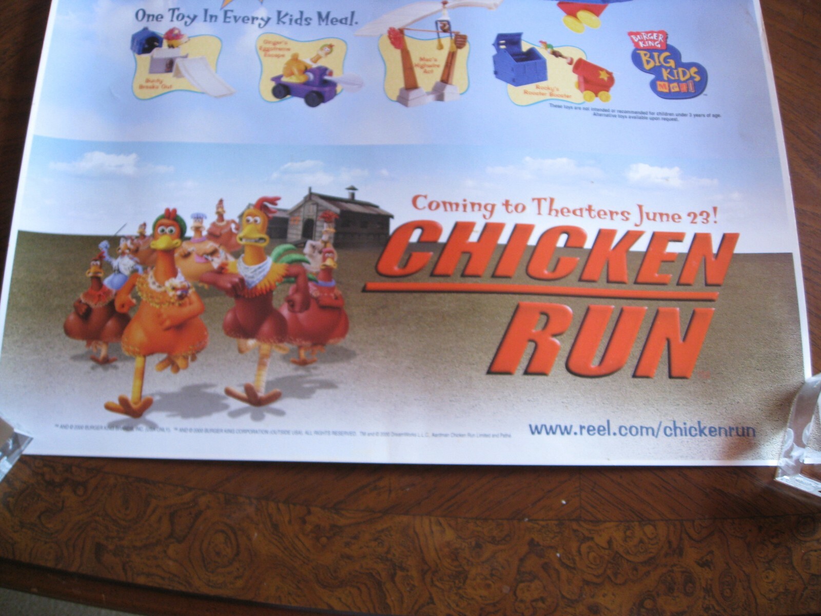 Chicken Run Movie – Burger King Cardboard Poster – Approx. 19¾” x 19¾” – 2000